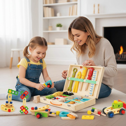 DREWNIANY ZESTAW NARZĘDZIA DLA MAJSTERKOWICZA WARSZTAT SKRZYNKA WALIZKA 35e