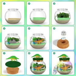 TERRARIUM KULA Z DINOZAURAMI ZESTAW LAMPKA NOCNA LED NA PILOT DLA DZIECI