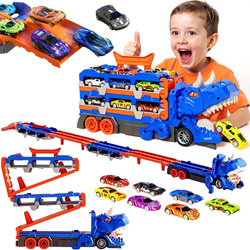 Ciężarówka Dinozaur 3w1 Tor Wyścigowy Wyrzutnia Autek Schowek 6 Resoraków