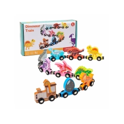 Kolejka Drewniana DINO Pociąg na Magnes DINOZAURY Wagony Zestaw dla Dzieci