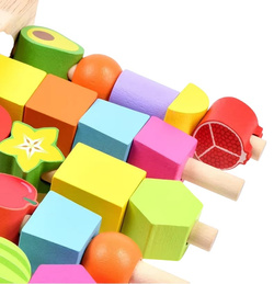 DREWNIANA UKŁADANKA KLOCKI SORTER KORALIKI ZESTAW DO NAWLEKANIA 25 el.