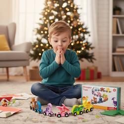 Kolejka Drewniana DINO Pociąg na Magnes DINOZAURY Wagony Zestaw dla Dzieci