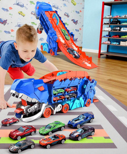 Gigantyczny Tyranozaur Zabawkowy Samochód Tor Autka Transporter Dinozaur XL