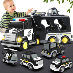 ZESTAW POLICYJNY AUTO POLICJA TRANSPORTER GARAŻ CIĘŻARÓWKA NA BATERIE Z LED