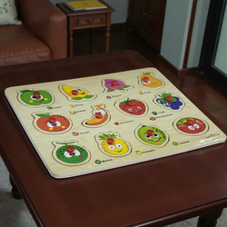 Drewniana Układanka Sorter Tablica do Nauki Owoców Owoce Warzywa Puzzle 12e