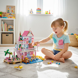 KLOCKI WILLA DLA LALEK ZESTAW KLOCKÓW RÓŻOWY DOMEK DZIEWCZYNKI NA PREZENT