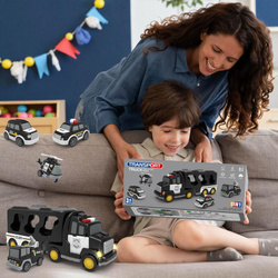 ZESTAW POLICYJNY AUTO POLICJA TRANSPORTER GARAŻ CIĘŻARÓWKA NA BATERIE Z LED