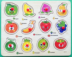 Drewniana Układanka Sorter Tablica do Nauki Owoców Owoce Warzywa Puzzle 12e