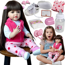 LALKA BOBAS 55cm JAK ŻYWA REALISTYCZNA LALKA REBORN Z WŁOSAMI I AKCESORIAMI