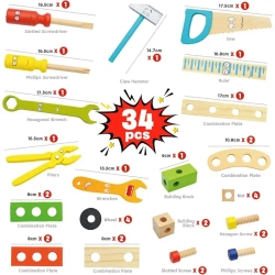 DREWNIANY ZESTAW NARZĘDZIA DLA MAJSTERKOWICZA WARSZTAT SKRZYNKA WALIZKA 35e