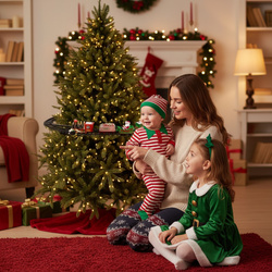 ŚWIĄTECZNY POCIĄG KOLEJKA I TORY MIKOŁAJ NA CHOINKĘ POD OZDOBA LED DŹWIĘKI