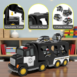 ZESTAW POLICYJNY AUTO POLICJA TRANSPORTER GARAŻ CIĘŻARÓWKA NA BATERIE Z LED