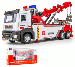 CIĘŻARÓWKA Z DŹWIGIEM METALOWY MODEL AUTA AUTO LAWETA POMOC DROGOWA DŹWIG