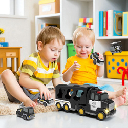 ZESTAW POLICYJNY AUTO POLICJA TRANSPORTER GARAŻ CIĘŻARÓWKA NA BATERIE Z LED